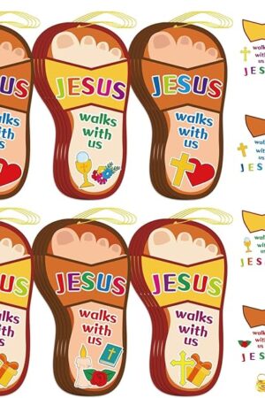 The Qyeahkj 32 Sets Sunday School Bible Crafts for Kids VBS 2025 Religious Jesus Walks on with Us Sandal DIY Craft Kit Christian Jesus Sticker for 3 5 8 10 Toddlers Preschool Home Classroom Activities