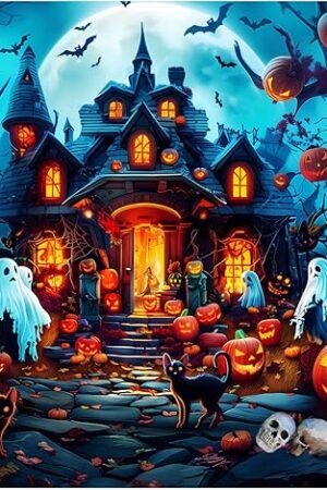The Puzzle for Adults 500 Pieces - Halloween House Jigsaw Puzzle - Moonlight Shining on The Haunted House, Pumpkins and Ghosts - Thick, Sturdy Pieces Family Activity Great Gift 20.5 x 15 in