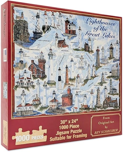 The Heritage Puzzles Lighthouses of The Great Lakes - 1000 Pieces - Size: 30" x 24"