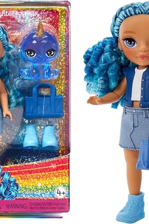 The Rainbow High Littles – Sapphire Bradshaw, Blue 5.5" Posable Small Doll with Purse, Magical Pet Yeti, Girls Toy Gift, Kids Ages 4-12 Years
