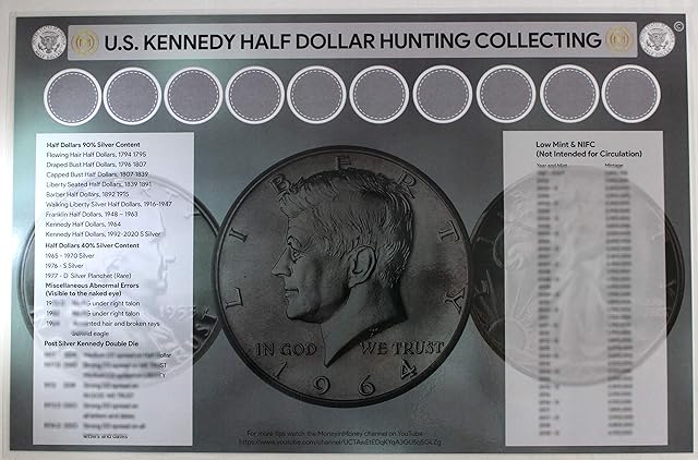 The U.S. Halve Hunting and Collecting 11" x 17" Coin Roll Sorting Mat for Half Dollars Laminated
