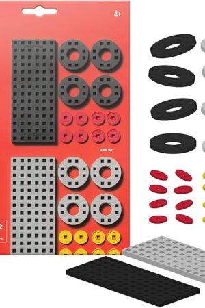 The PLUS PLUS Accessory Pack, 2 Baseplates, 8 Wheels, Car Plane Train Building Pieces, Stem Construction Parts for Kids - Gray & Black