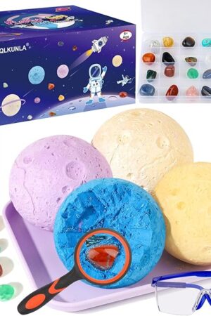 The QLKUNLA Gemstones Dig Kit, Excavate 24 Real Gems in Solar System STEM Educational Space Toys for Boys & Girls Archaeology Geology Science Project Gift