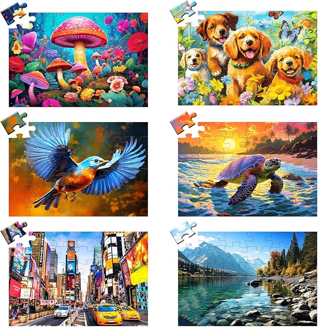The 36 Large Piece Puzzles for Seniors 6 Pack,Dementia Puzzles Turtle Dog Bird Mushroom Beach Lake Jigsaw Puzzle Dementia Alzheimer's Products and Activities for Seniors Elderly Adult