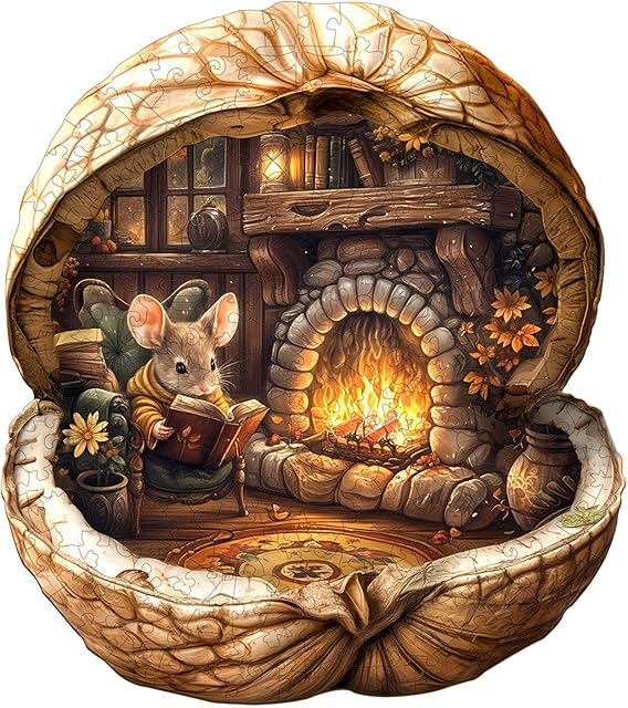 The WOODBESTS Wooden Puzzles for Adults - Mouse's Walnut House, Mouse Wooden Jigsaw Puzzle, Unique Animal Wood Puzzles Adult, Xmas Gifts for Puzzle Lovers(185 Pcs, M, 11.4"x10.2")