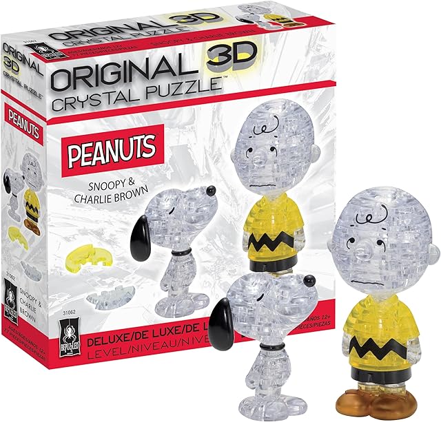 The Snoopy and Charlie Brown Deluxe Original 3D Crystal Puzzle from BePuzzled, 3D Crystal Puzzles and Brainteasers for Puzzlers and Collectors Ages 12 and Up, and Display Item