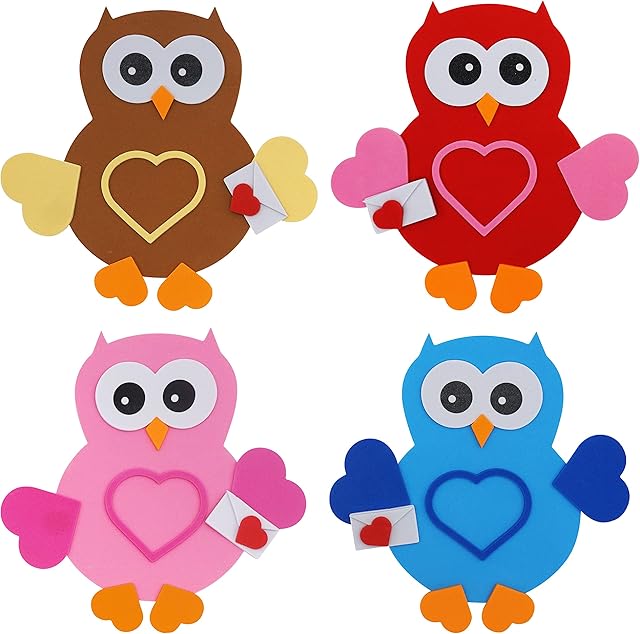The 4E's Novelty Owl Magnet Craft for Kids - 12 Pack Valetines Day Activity