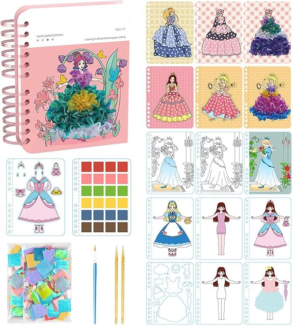 The 6in1 Pokes Art Kits for Girls, Funny Princess Pokes Crafts Toys Kits, Foil Crafts Art Set with Princess Stickers, Creative Kids Poking Arts Makeup Toys Set, for Girls Birthday Gift