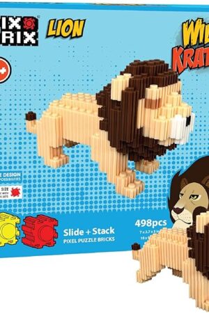 The Pix Brix - Wild Kratts Toy Pixel Art Kit - Lion, 498 Pieces - Patented Slide + Stack Pixel Puzzle Building Bricks, Build & Collect Wild Kratts Animals - Stem Toys, Ages 6 Plus