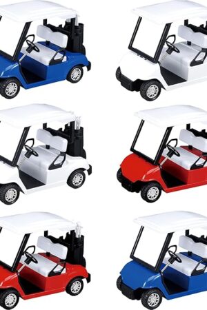 The PowerTRC 6 Pcs Diecast Toy Golf Carts with Clubs, Mini Metal Alloy Die Cast Pullback Display Model Desk Decor Golf Cart Cake Decorations Topper (4.75 inches)
