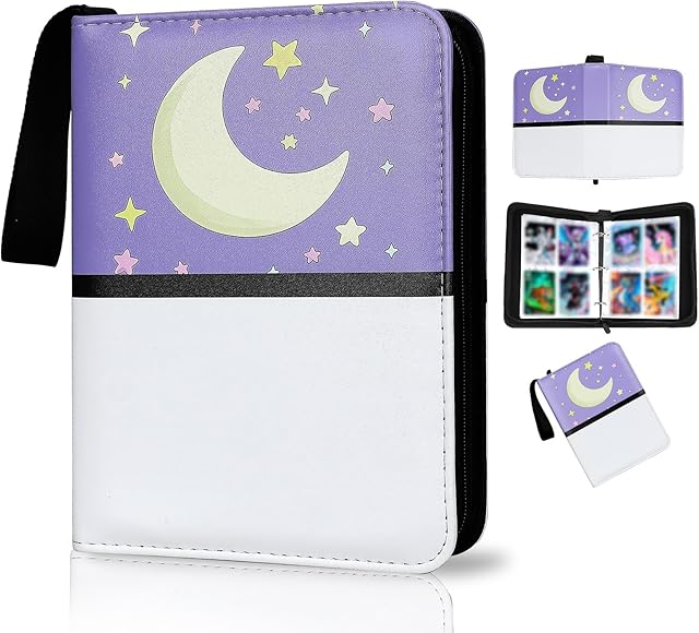 The Collectible Trading Card Albums,4 Pocket Card Binder, 400 Double Sided Pocket,PU Premium Zip Trading Card Binder for TCG, MTG,Sports Cards (Purple White)