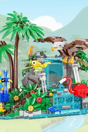 The Rainforest Animal Building Set - 898PCS Jungle Theme Building Toy with Waterfall & Botanicals, Animal Sets Eagle, Flamingo & Peacock, STEM Educational Gift for Adults