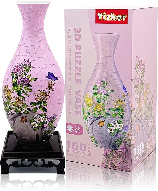 The 3D Puzzle Vase,Unique Flower Vase Made by 160 Curved Plastic Pieces for Adults, Warming Gift for Flower Arrangements and Home Decoration,Crafts for Adults(Chrysanthemum)