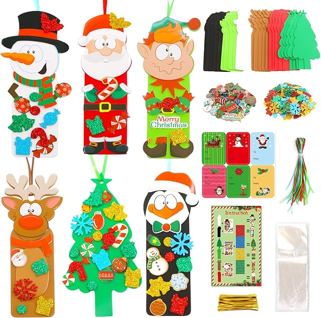 The Fancy Land 36 Sets Christmas Crafts for Kids Holiday Foam DIY Bookmarks Ornaments Craft Kits Winter Classroom Activities Christmas Decorations