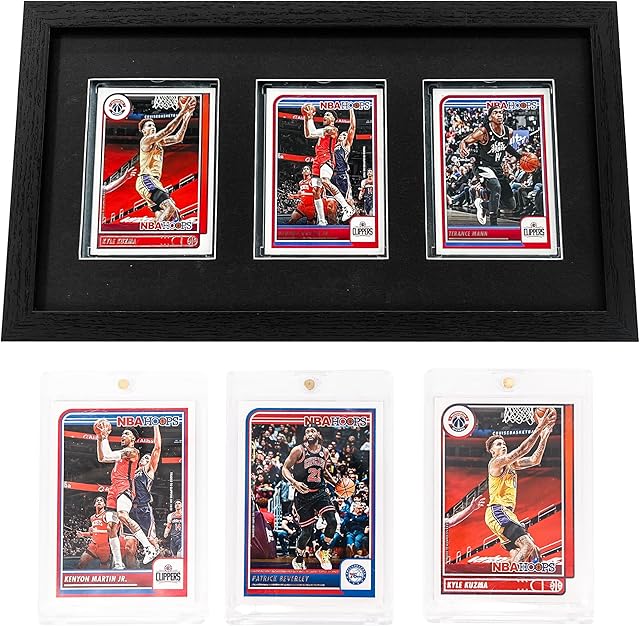 The Trading Card Display Frame for 3 Standard Cards with Real Glass, Sports Collect Holder for Baseball Basketball Football Hocky Cards