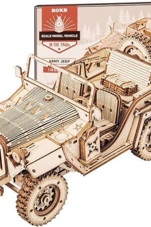 The ROKR 3D Wooden Puzzle for Adults-Mechanical Car Model Kits-Brain Teaser Puzzles-Vehicle Building Kits-Unique Gift for Kids on Birthday/Christmas Day(1:18 Scale)(MC701-Army Field Car)