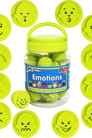 The READY 2 LEARN Easy Grip Dough & Paint Stampers | Emotions | Set of 12 | Rubber Stamps for Ages 2+ | Washable | Crafts and Social Emotional Learning