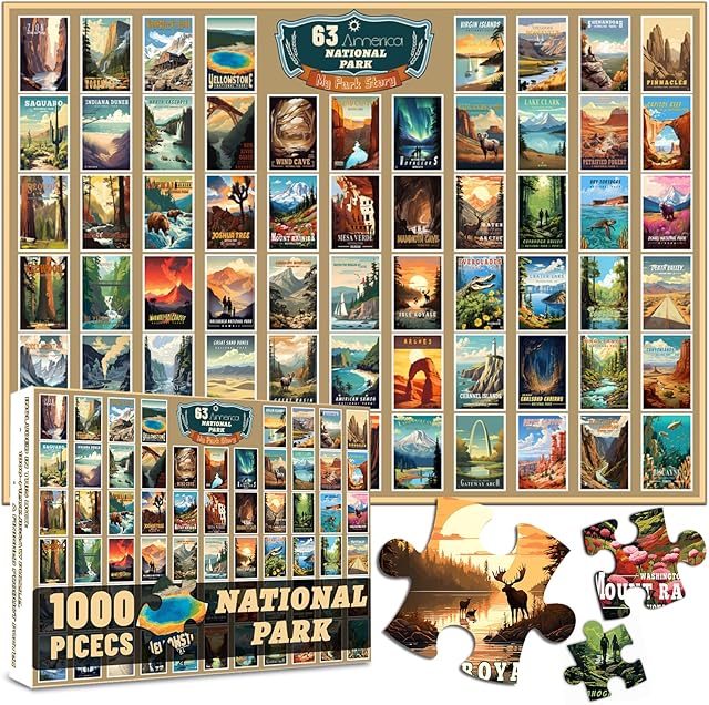 The National Parks Puzzle 1000 Pieces,Travel Poster Landscape Puzzle,Gifts from The National Parks,Natural Landscape Puzzle Including Zion Yellowstone Yosemite