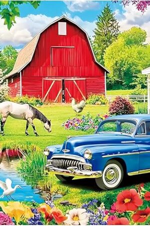The Puzzles for Adults 500 Pieces,Farm Horse Puzzle for Adult,Flowers Rooster Barn Truck Themed Jigsaw Puzzle,Country Life Puzzle for Seniors Kids,Puzzles for Family Game Nights, 20.5x15 in