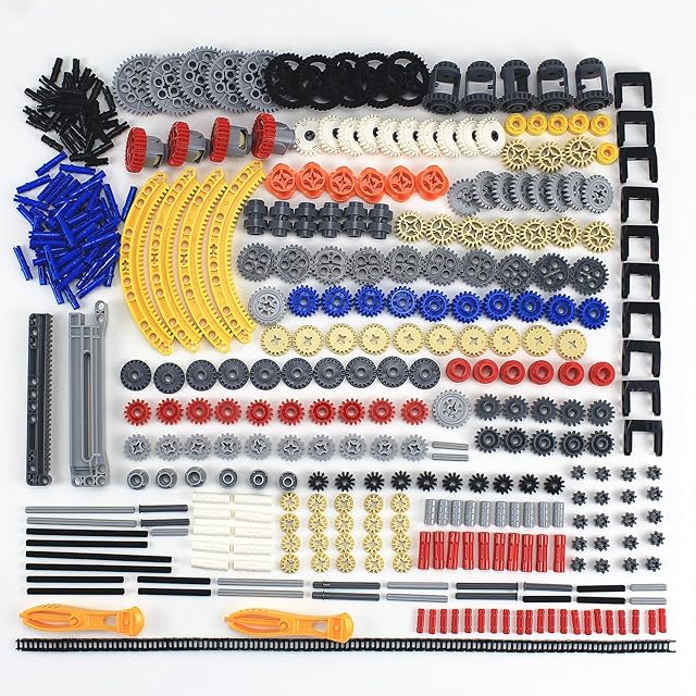 The 496 Pcs Technical Parts Building Blocks Gears Axle Pin Connector Compatible with Major Brand Toy Technical Cam Worm Cogs Gears Steering Parts Differential Engine Kit MOC Pieces for Replacement