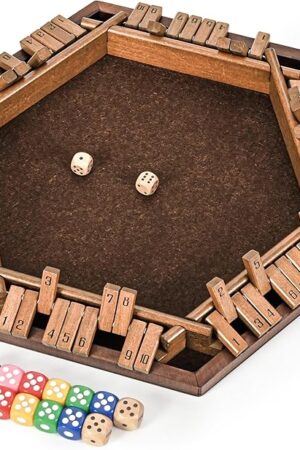 The Ropoda 6-Way Shut The Box - Upgraded 1-6 Player Wooden Dice Game for Adults and Kids, Addition Training, Fun for Family Game Night - Vintage Style