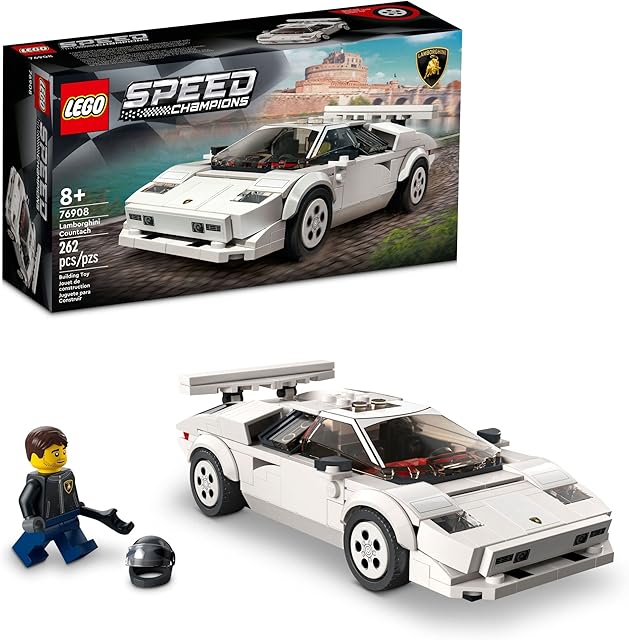 The Lego Speed Champions Lamborghini Countach 76908, Race Car Toy Model Replica, Collectible Building Set with Racing Driver Minifigure