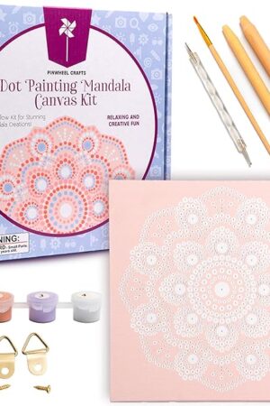 The Pinwheel Crafts Painting Kit Mandala for Kids Ages 6-12 - Dot Painting Canvas Set with Mandala Dotting Tools, Paints, Brushes, Easy Instruction - Relaxing DIY Gift, Arts and Crafts Kit for Teens