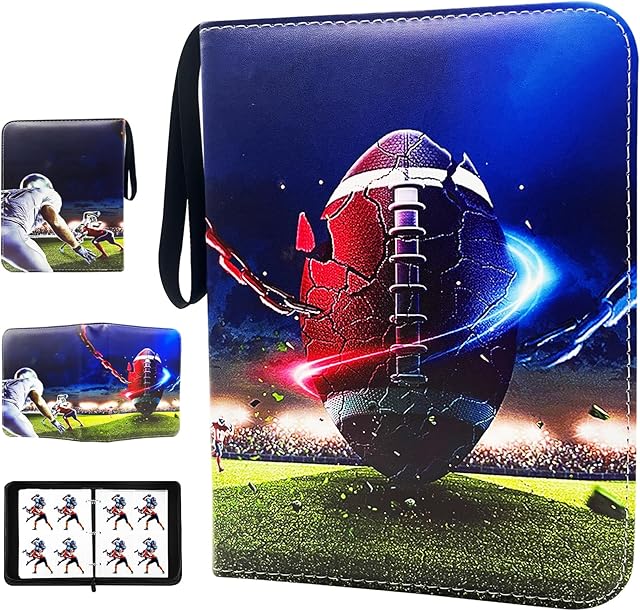 The 400 Cards Football Card Binder, 4-Pocket Card Collections Trading Card Binder 50 Pages Double-Sided Cards Holder with Zipper 3-Ring Card Album for Sports Football Card Sleeves Protectors