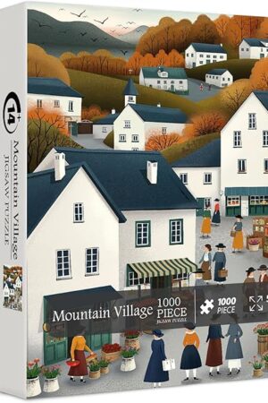 The PICKFORU Mountain Village 1000 Piece Puzzle for Adults, Retro Autumn House Jigsaw Puzzle, Vintage Fall Cottages Theme as Home Decor