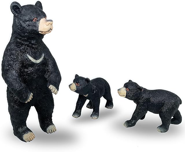 The Gemini&Genius Grizzly Bear Figuine Toys, Forest Animals Figurines Mommas and Babies Toy Set, Safari Animals Family Playset, Great for Cake Toppers, Stocking Stuffers, Birthday Gift for Kids (Black)
