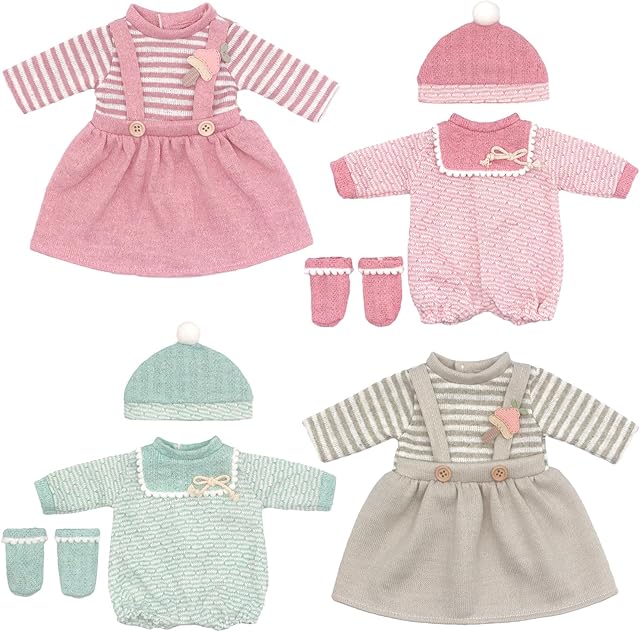The 4 Sets Baby Doll Clothes for 14-18 Inch Girl Dolls - 8pc American Doll Clothes & Accessories: Jumpsuits, Hats, Long Sleeves Dresses, Socks (No Dolls Included)