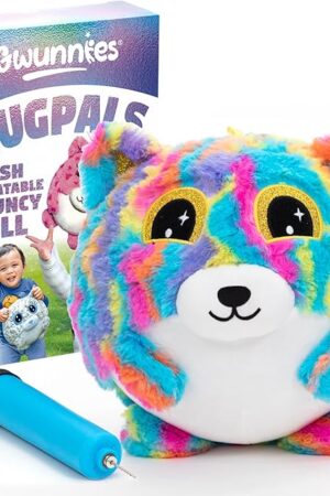 The Plush Bouncy Ball for Kids – 9-inch Inflatable Sensory Toddler Toy with Animal Cover & Air Pump – Indoor & Outdoor Play for Ages 3+, Ideal Gift for Boys & Girls, Frizzy Hugpal