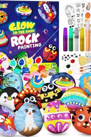 The Rock Painting Kit for Kids - Glow in The Dark, Arts and Crafts Gift for Boys Girls Ages 4-12, Craft Kits Art Supplies for Kids Activities, Creative Art Toys Age 4, 5, 6, 7, 8, 9, 10, 11, 12