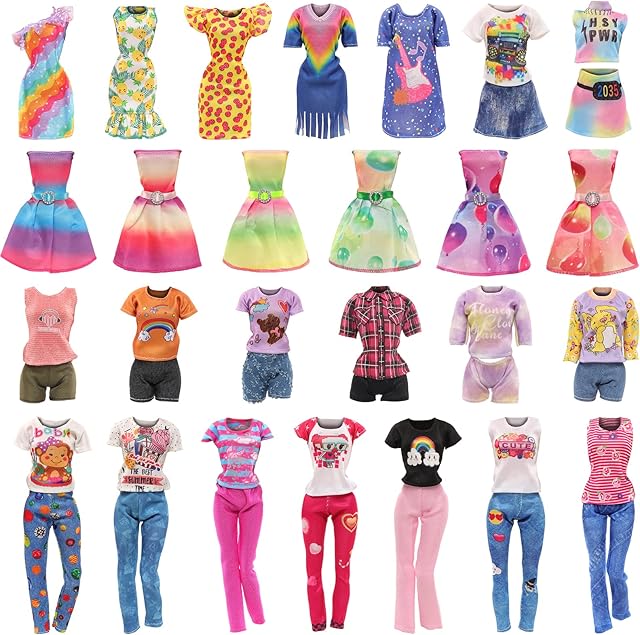 The BARWA 10 Sets Doll Clothes Including 5 Fashion Floral Dresses 5 Sets Casual Outfits Tops and Trousers, Shorts for 11.5 inch Girl Dolls…