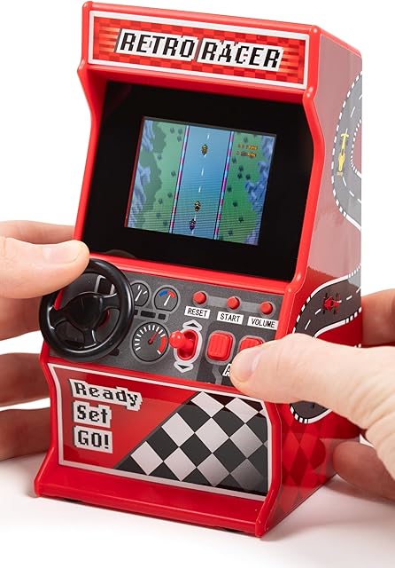 The Orb - Mini Arcade Racing Machine: Handheld Console with 30 Pre-Loaded 8-Bit Games, 2.4" LCD Screen, Steering Wheel, Gear Stick, Control Buttons, Games Console