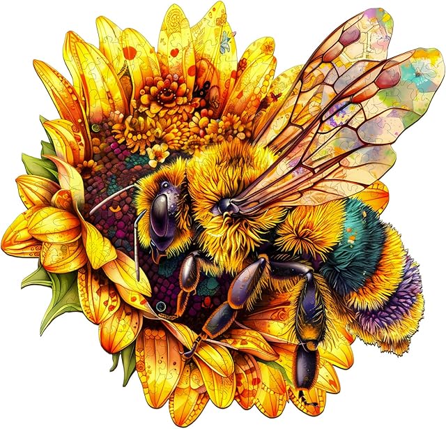 The Jigfoxy Wooden Puzzles for Adults, Bee Wood Puzzles Adult, Unique Animal Shape Wooden Jigsaw Puzzles for Adults, Birthday Gifts for Puzzle Lovers, Family, Friend (S-8.4 * 8in-85pcs)