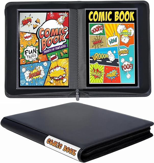 The Comic Book Binder, 24+ Pockets Comic Book Storage Album, Premium PU Leather Comics Binder Fit for Comic Books (Black)