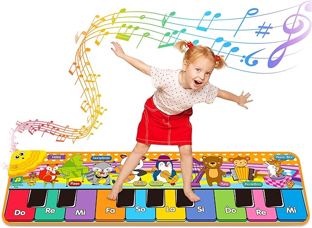 The Kids Musical Piano Mats with 25 Music Sounds, Musical Toys Baby Floor Piano Keyboard Mat Carpet Animal Blanket Touch Playmat Early Education Toys for 1 2 3 4 5 6+ Years Old Girls Boys Toddlers