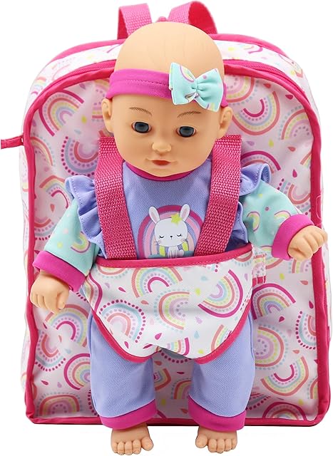 The Dream Collection: Deluxe 12" Baby Doll & Backpack Wardrobe Set - Rainbow & Bunny - Carrier Bag, Extra Outfit, Toy Feeding & Care Accessories, Kids 2+
