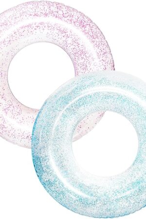 The Polita Pool Float, Pool Floats Kids Summer Glitter Pool Tube with Confetti,Tube Pool Toys Beach Party, Transparent Inflatable Floating Tubes for Adults and Kids (Pink+Blue)
