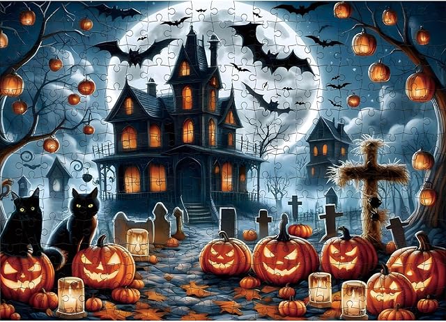 The 1000 Piece Halloween Puzzles for Adults Kids: Haunted House Mansion Puzzle Party Game Toy Gifts for 3+ Years Old Boys Girls Halloween Nightmare Before Christmas Jigsaw Puzzle for All Ages