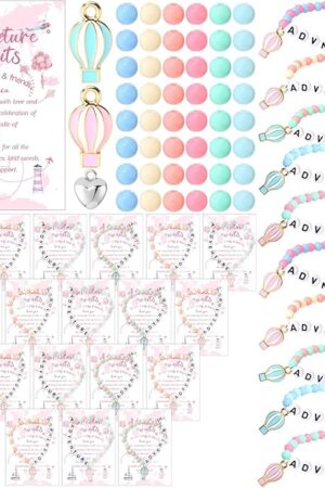 The Quelay 36 Sets Summer Camp Crafts Camping Party Favors Adventure Beaded Bracelet Craft Kit Colorful Travel Camp Wristband Beads Bulk for Birthday Classroom School Rewards Activities