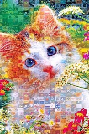 The RoseArt - Kodak Premium Mosaics - Cute Kittens in The Flowers - 750 Piece Jigsaw Puzzle for Adults