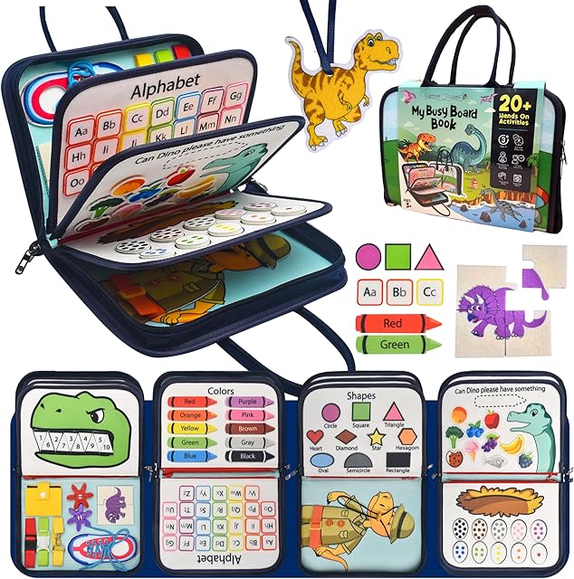 The Montessori Busy Board, Quiet Busy Book for Toddlers 3, Toddler Activity Books Ages 3+, Toddler Preschool Learning Activities, Travel Toys for Toddlers 3-5