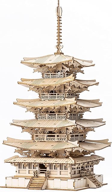 The Rolife Wood Model Kits for Adults to Build 3D Puzzles DIY Five-storied Pagoda Birthday Unique Gifts for Friends or Family