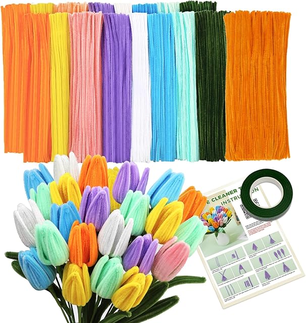 The 650 Pcs Chenille Stems Pipe Cleaners Craft Flower Kit for Festival Home Art Decor