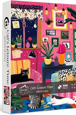 The PICKFORU Cat Puzzles for Adults 1000 Pieces, Colorful Kitty Plant Puzzles for Adults, Difficult Art Living Room Jigsaw Puzzle as Home Decor
