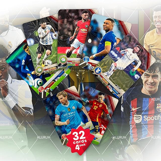 The Euro Soccer Trading Cards 2024-25 | 4 Packs - 32 Collectible Football Cards for Fans & Players | Soccer Legendary Cards Packs Random Cards in Each Set | Fun & Collectible for All – Not Original