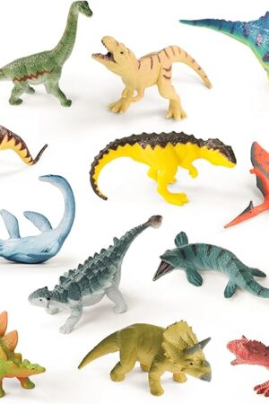 The RECUR Dinosaur Figure Toys Mini Dino Figurines for Kids Jurrassic Dinosaurs, 100% Hand-Painted, Cake Topper Small Tabletop Figure - 12 PCS