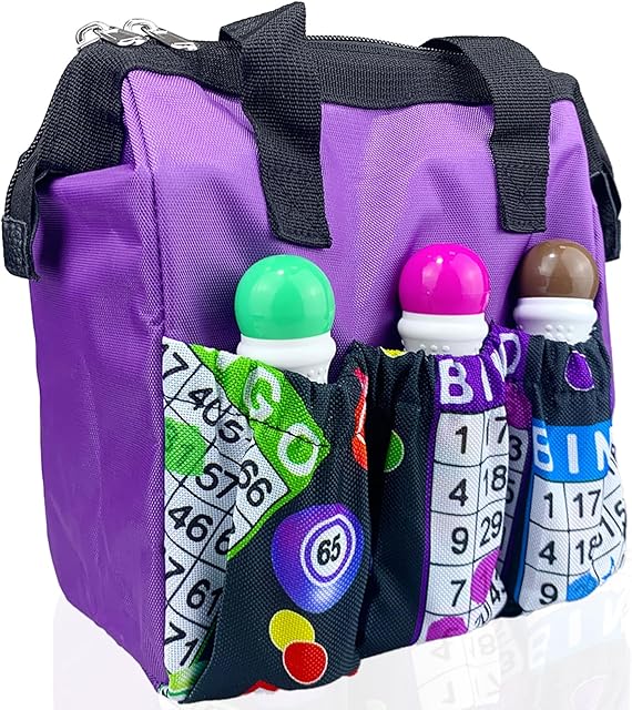 The Bingo Dauber Bag Bingo Bags with Pockets on Clearance Bingo Accessories for Women Carry Storage Bag Gifts for Bingo Game Lovers Tote Bag for Bingo Markers (Purple)